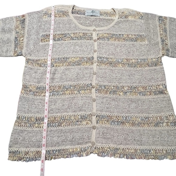 Design Options Philip & Jane Gordon Beige Knit Ribbon Grandma Cardigan Sweater - Picture 9 of 12